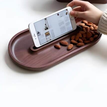 Small Wooden Tray With Phone Holder - glamorwood