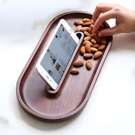 Small Wooden Tray With Phone Holder