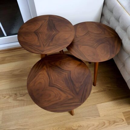 Set of 3 Interlocking Round Wooden Tables - glamorwood