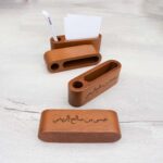 personalized wooden business card holder for desk with a custom name - glamorwood