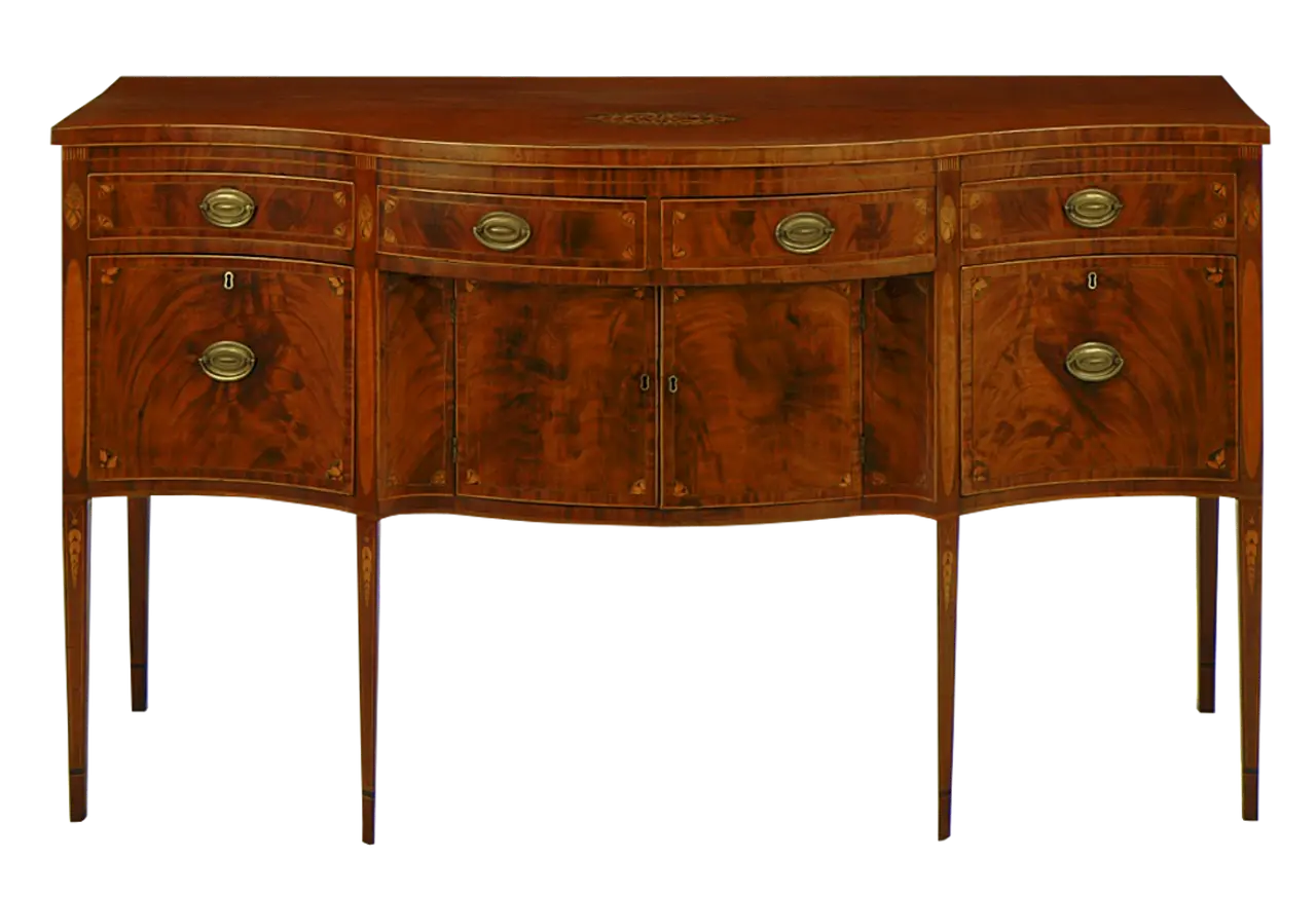 Antique mahogany sideboard with carved details and polished finish