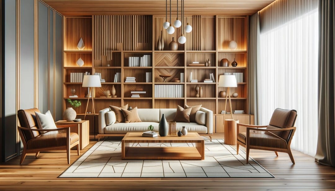 modern living room featuring furniture made from Red Oak Wood