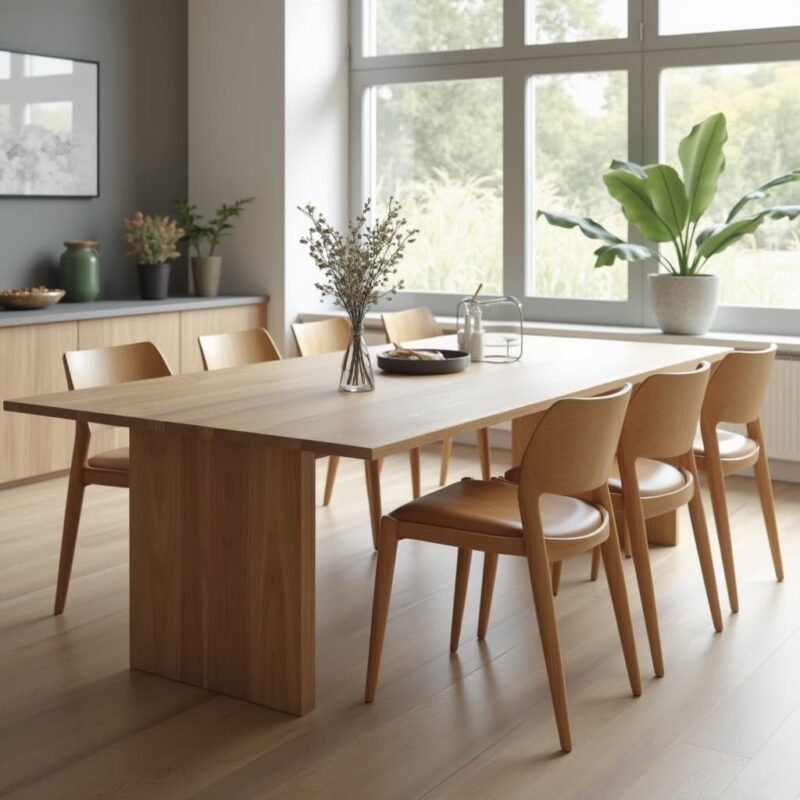 a sleek modern dining table made of red oak featuring clean lines and a natural matte finish the ta 7t0vdr5mjfo1m3dzfrlf 2