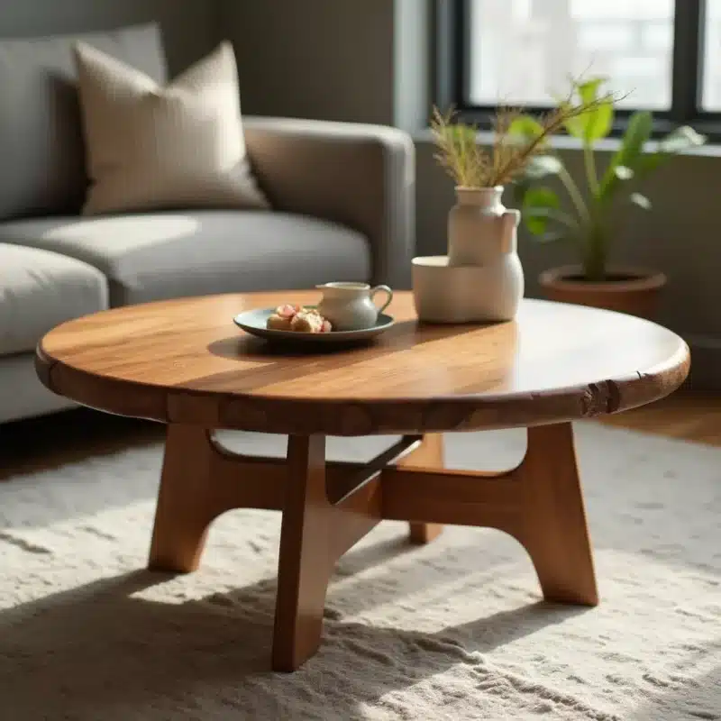 a beautifully crafted solid wood round coffee table with a smooth polished surface and sturdy legs lvv845in9z1c99hrm3j4 0