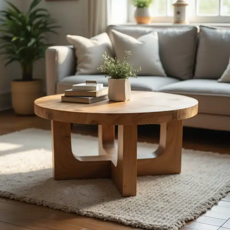 a beautifully crafted solid wood round coffee table with a smooth polished surface and sturdy legs o0razelpdrvqlo86xzr9 2