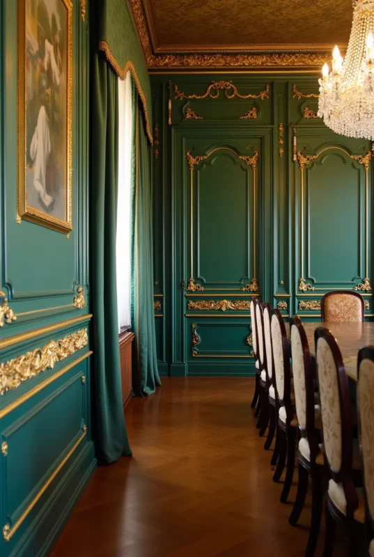 a grand dining room featuring ornate chair rails with intricate floral trim in gilded gold contrast u3ic69871ga5fmhibi6x 0