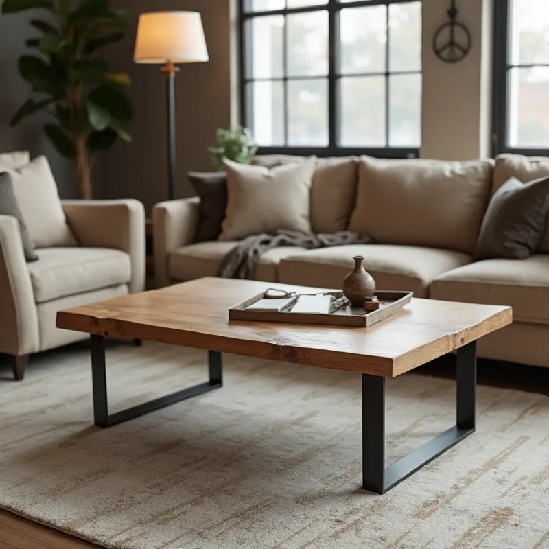 a stylish rectangular solid wood coffee table with a smooth surface and metal legs set in a modern 067dqqamu25jwr7fe1dq 1