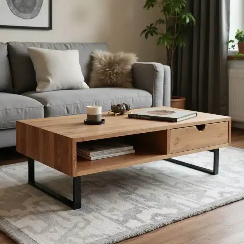 a stylish rectangular solid wood coffee table with a smooth surface and metal legs set in a modern hbtfrkedy23020a5rqpb 3